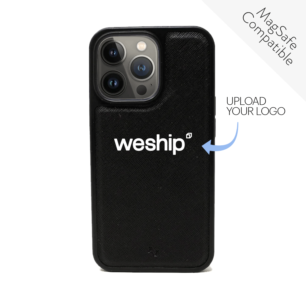 Personalised Navy Blue Pebble Leather Shadow Text iPhone Case
